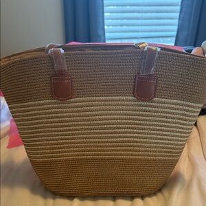 Brown and Tan Woven straw Tote Bag